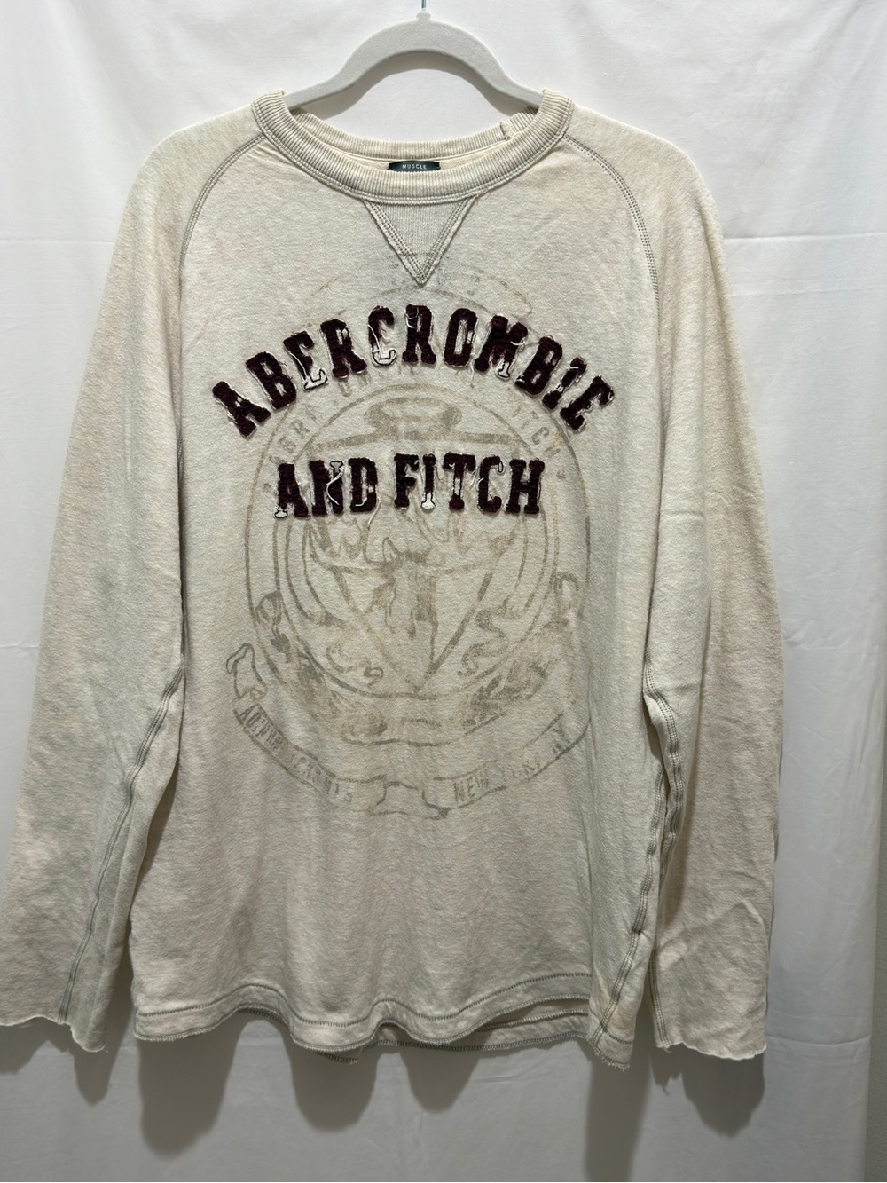 Abercrombie & Fitch Cream Pullover with Burgundy Logo size XXL